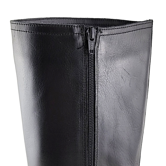 Yokono Women's Tall Black Leather Riding Biker Boots Strap Buckle Block Heel 39 - Picture 9 of 16